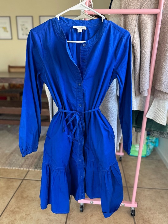beachlunchlounge Dresses & Skirts - beachlunchlounge Cobalt Blue Button-Front Tie-Waist Long Sleeve Dress